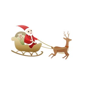 Charming Christmas Clipart Depicting Santa Claus Riding Wooden Sleigh with Reindeer