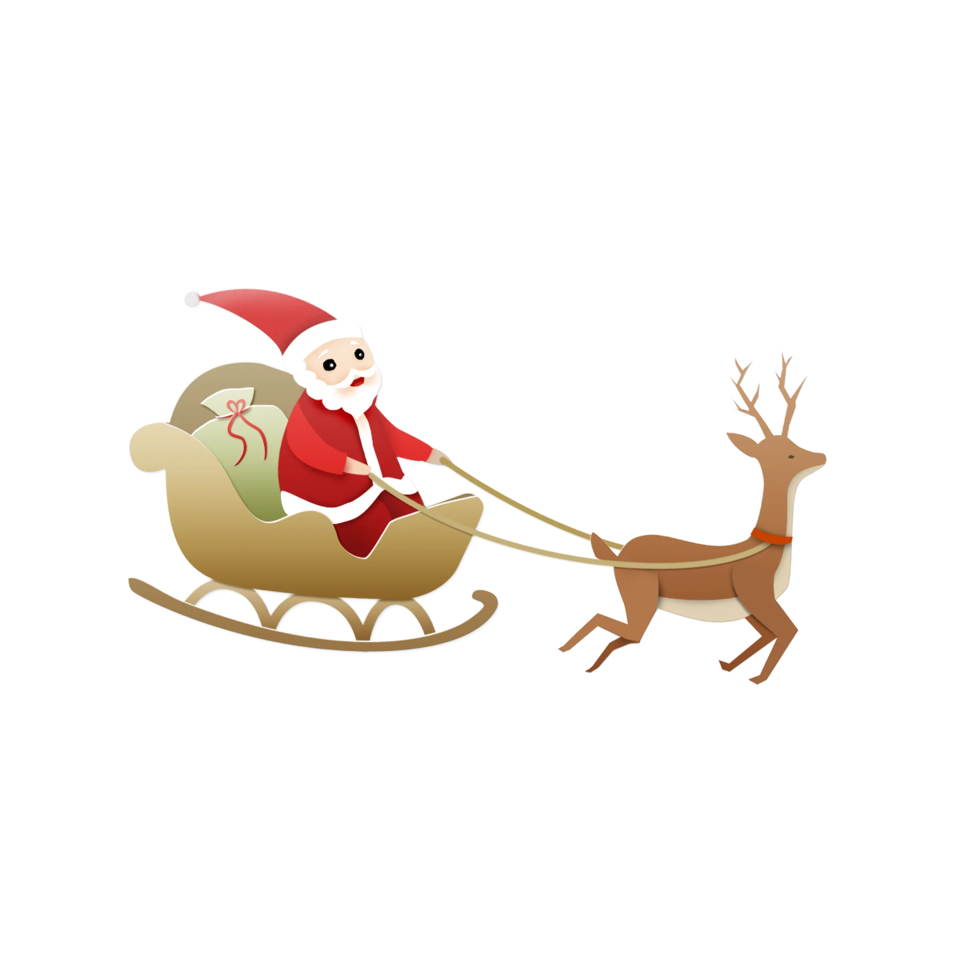 Charming Christmas Clipart Depicting Santa Claus Riding Wooden Sleigh with Reindeer