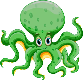 Cheerful Green Octopus Clipart: Whimsical Marine Character with Playful Expression