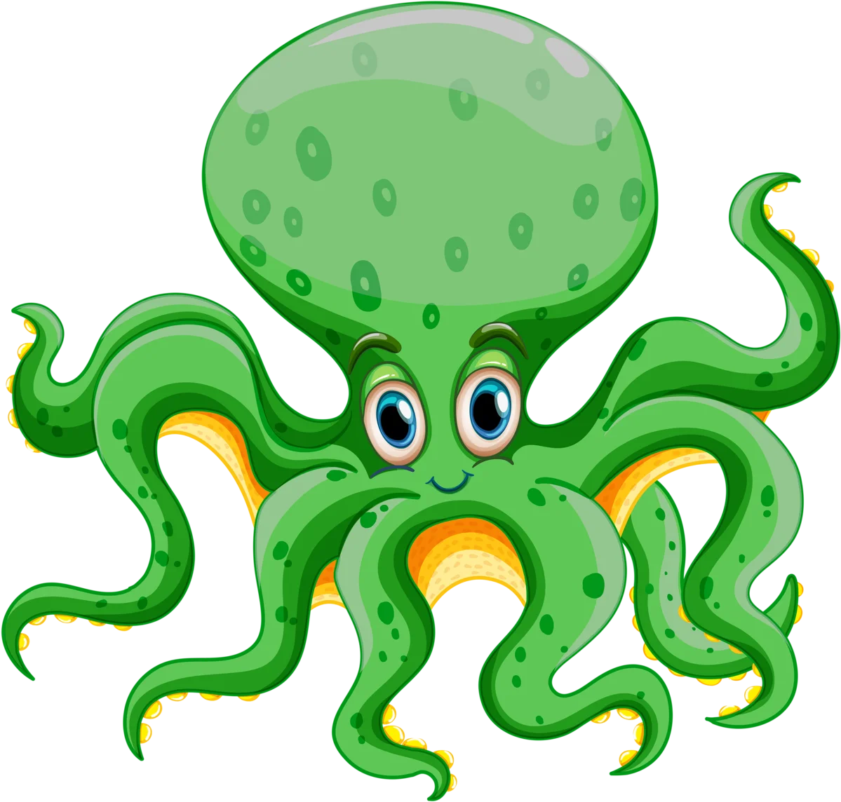 Cheerful Green Octopus Clipart: Whimsical Marine Character with Playful Expression