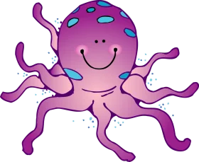 Cheerful Purple Octopus Clipart: A Whimsical Underwater Friend with Playful Charm