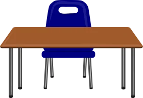 Classic Blue School Chair and Wooden Rectangular Desk Clipart Design