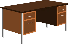 Classic Brown Wooden Office Desk Clipart with Metal Leg Supports