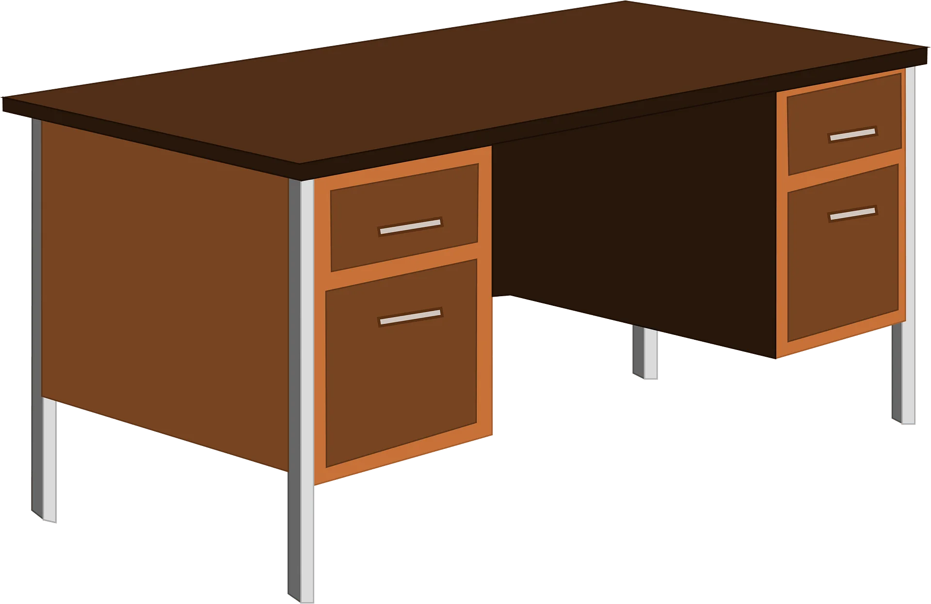Classic Brown Wooden Office Desk Clipart with Metal Leg Supports