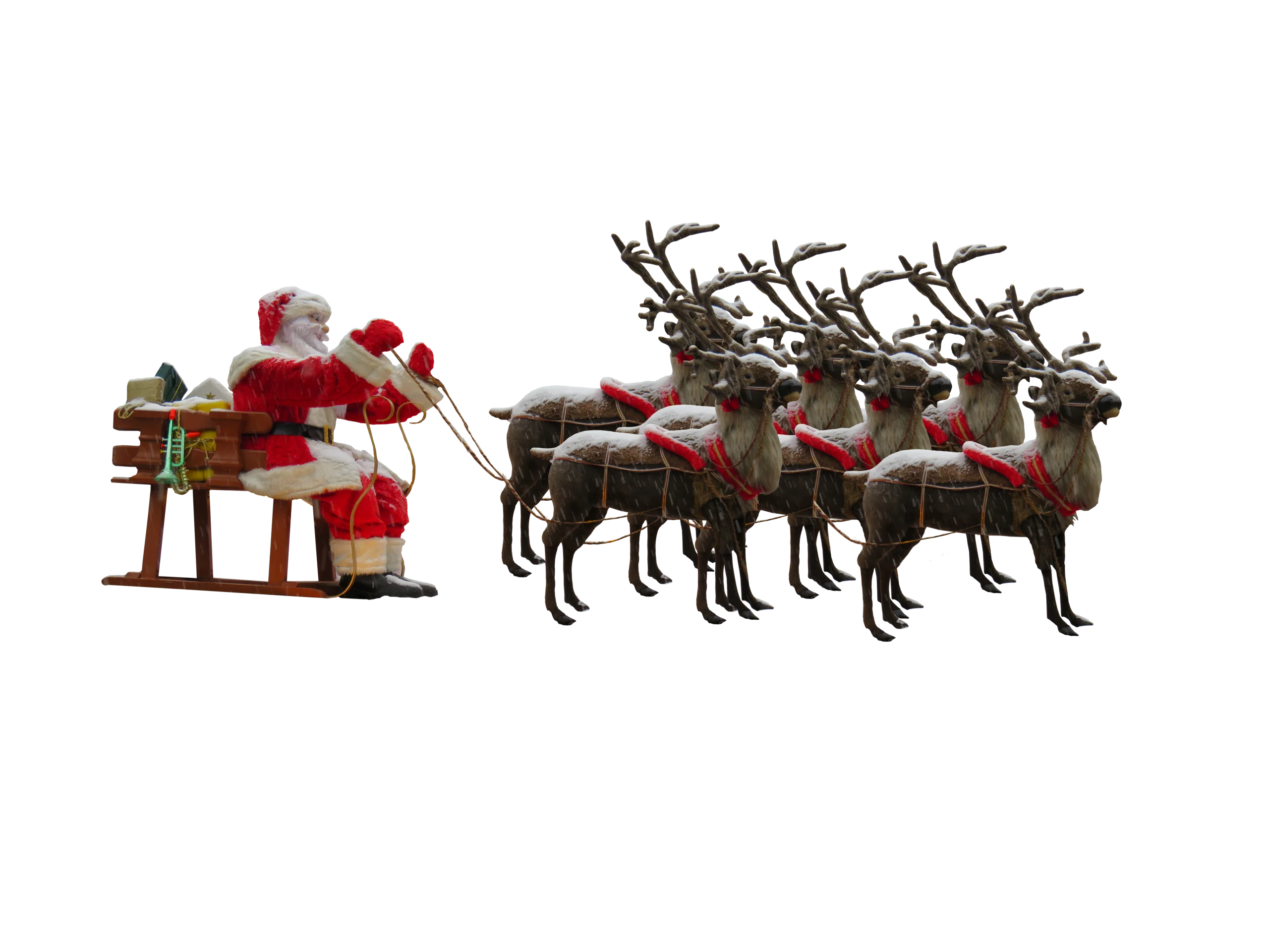 Classic Christmas Eve Santa Claus Sleigh and Reindeer Clipart Illustration