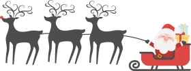 Classic Christmas Santa Claus Sleigh Ride with Reindeer Silhouette Clipart Design