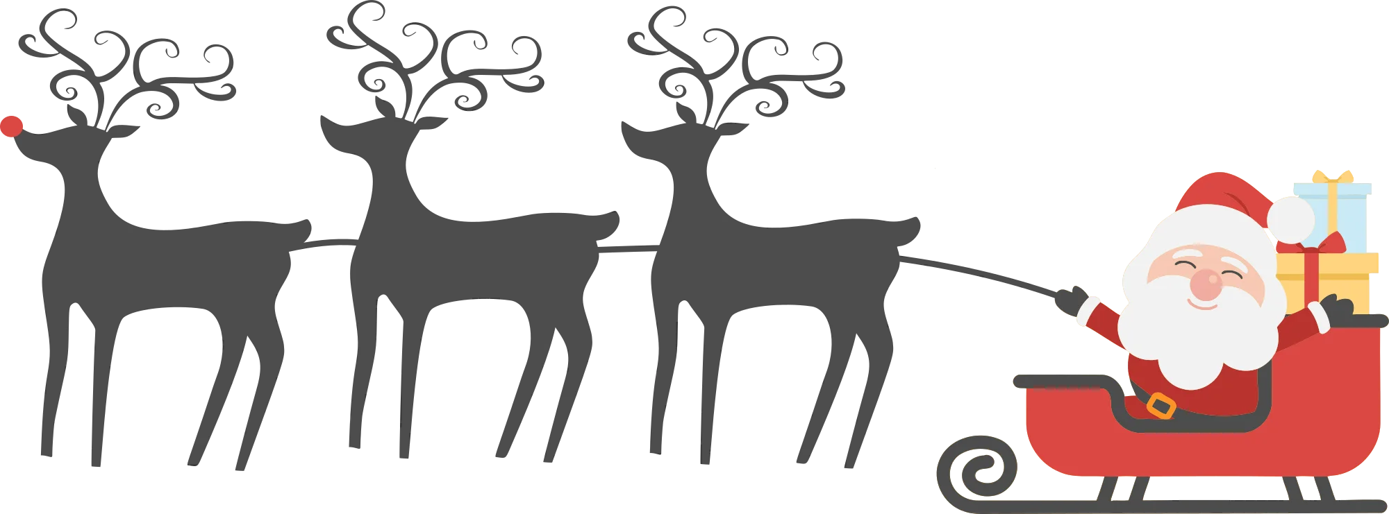 Classic Christmas Santa Claus Sleigh Ride with Reindeer Silhouette Clipart Design