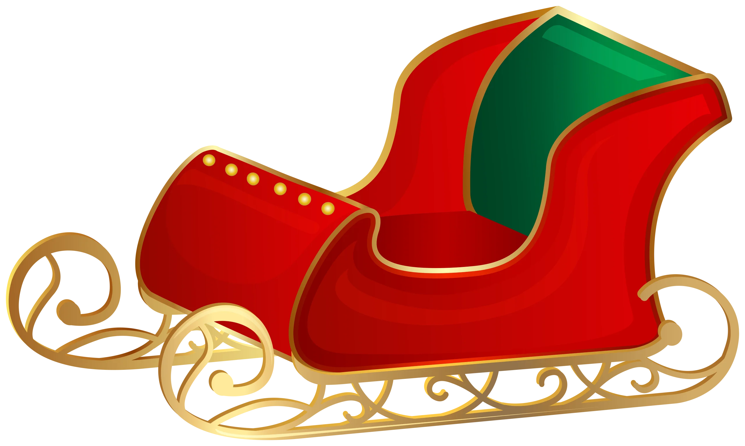 Classic Christmas Santa Sleigh Clipart with Elegant Golden Runners and Festive Colors