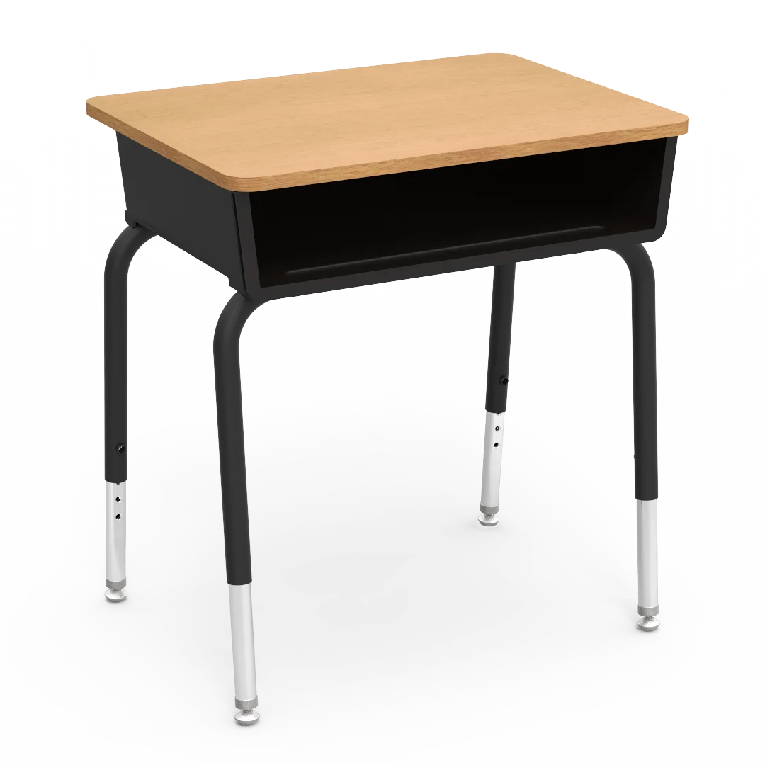 Classic Classroom Student Desk Clipart with Wooden Top and Black Frame
