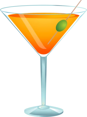 Classic Orange Martini Cocktail Clipart with Olive Garnish