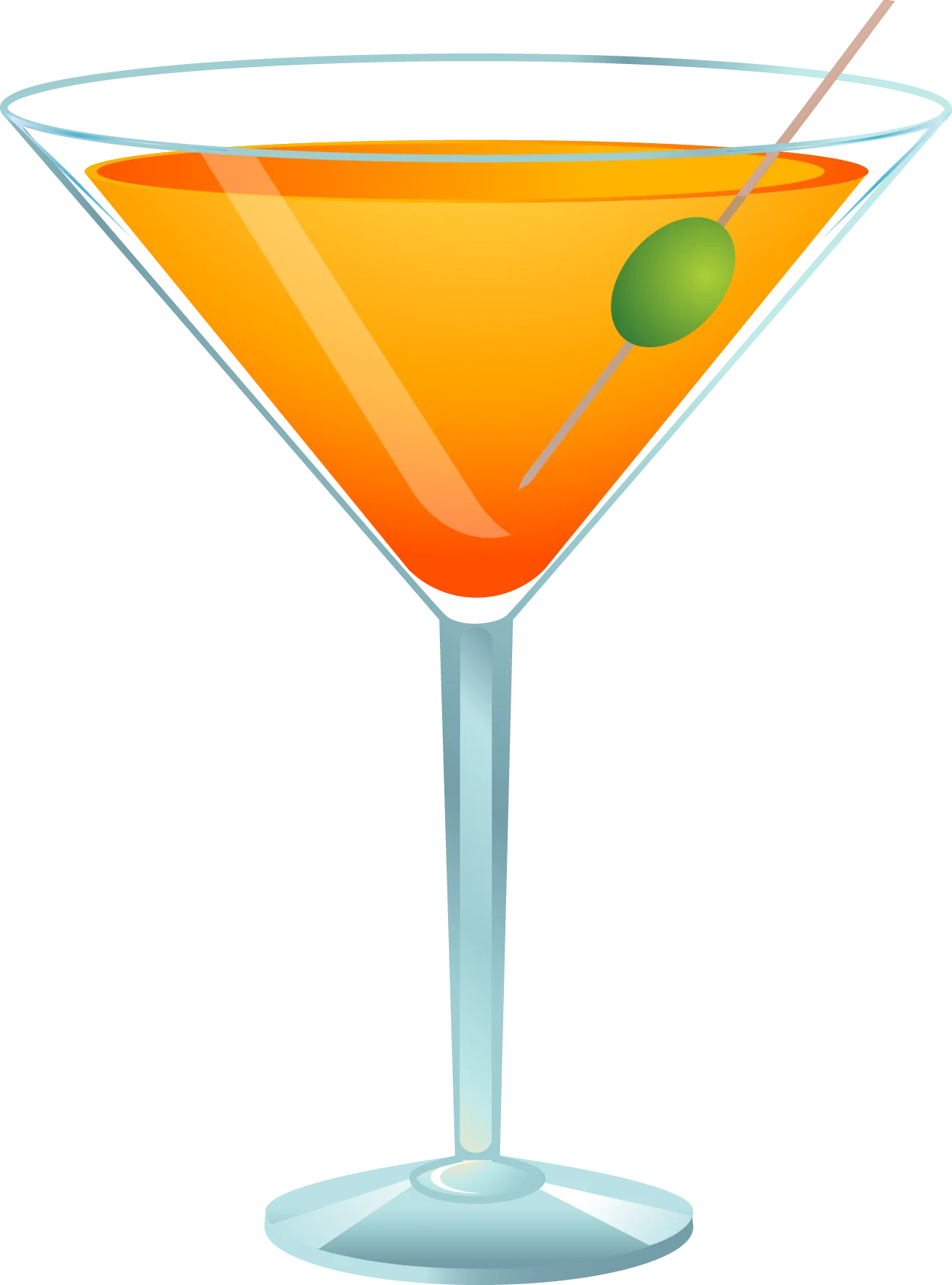Classic Orange Martini Cocktail Clipart with Olive Garnish