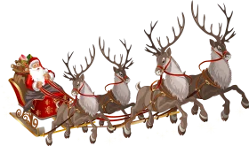 Classic Vintage Christmas Santa Claus Sleigh Ride Reindeer Clipart Illustration