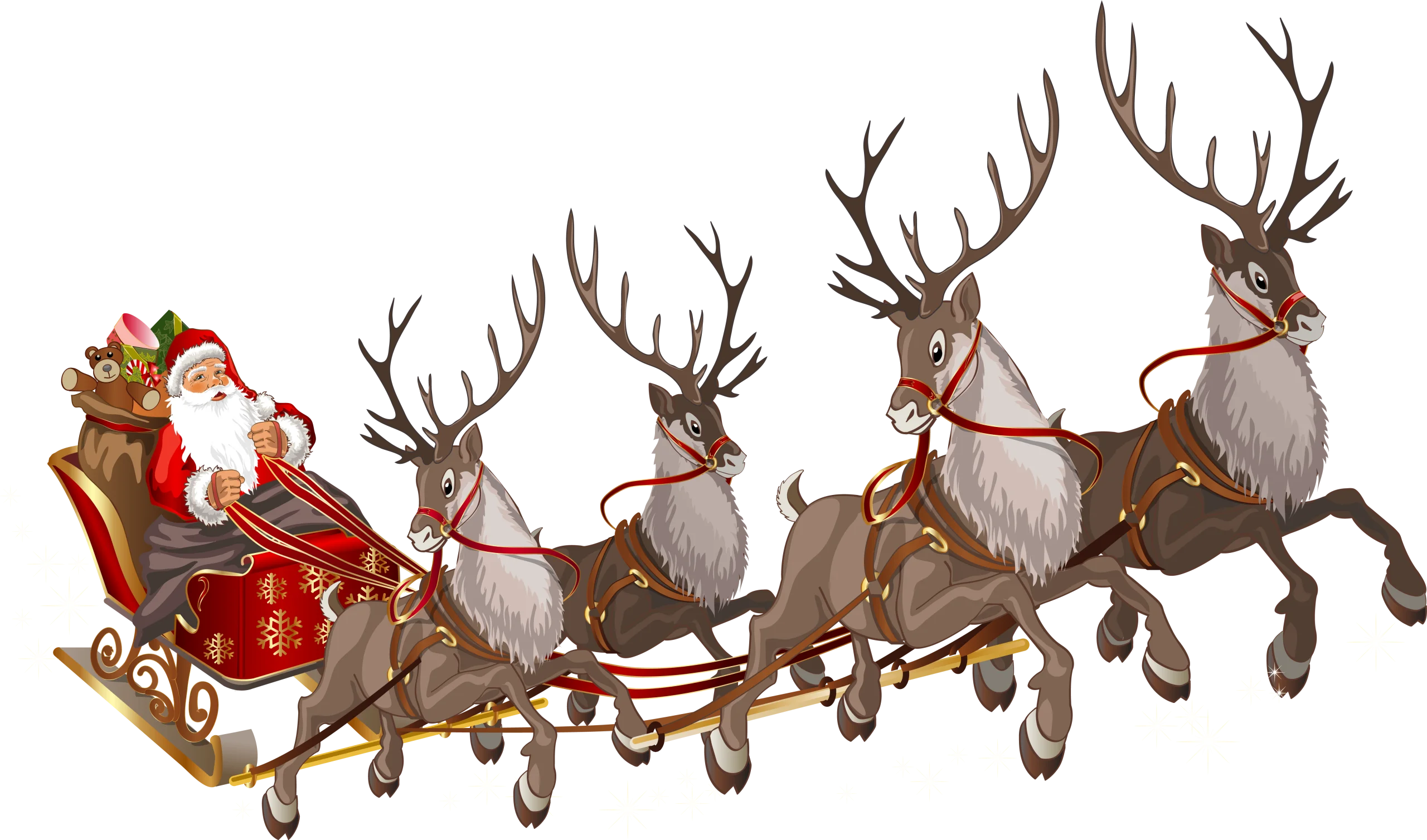 Classic Vintage Christmas Santa Claus Sleigh Ride Reindeer Clipart Illustration
