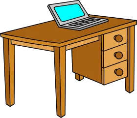 Classic Wooden Home Office Desk with Laptop Clipart Illustration Design