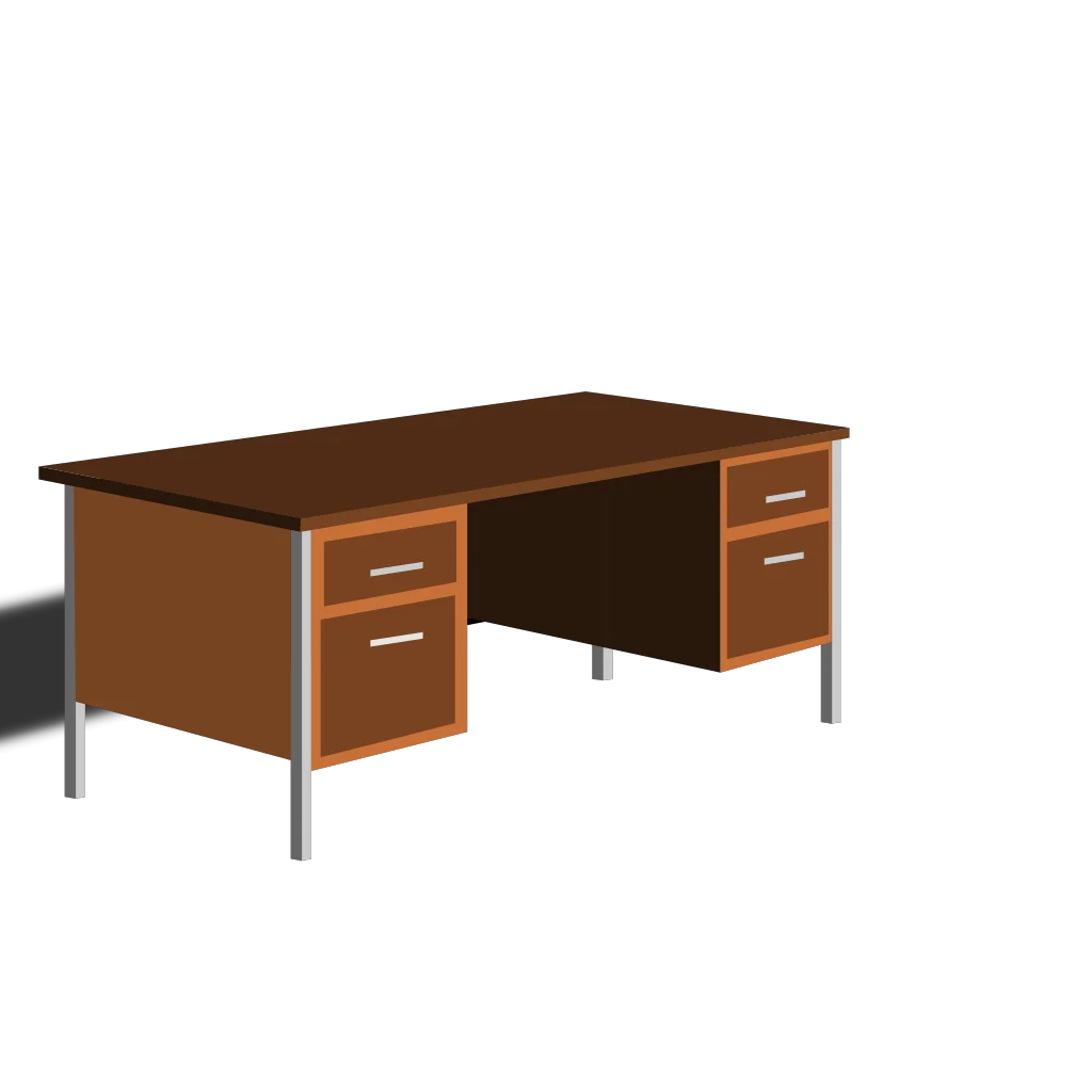 Classic Wooden Office Desk Clipart with Sleek Metal Legs and Drawers