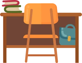 Classroom Essentials Illustration: School Desk with Books and Backpack Clipart Design