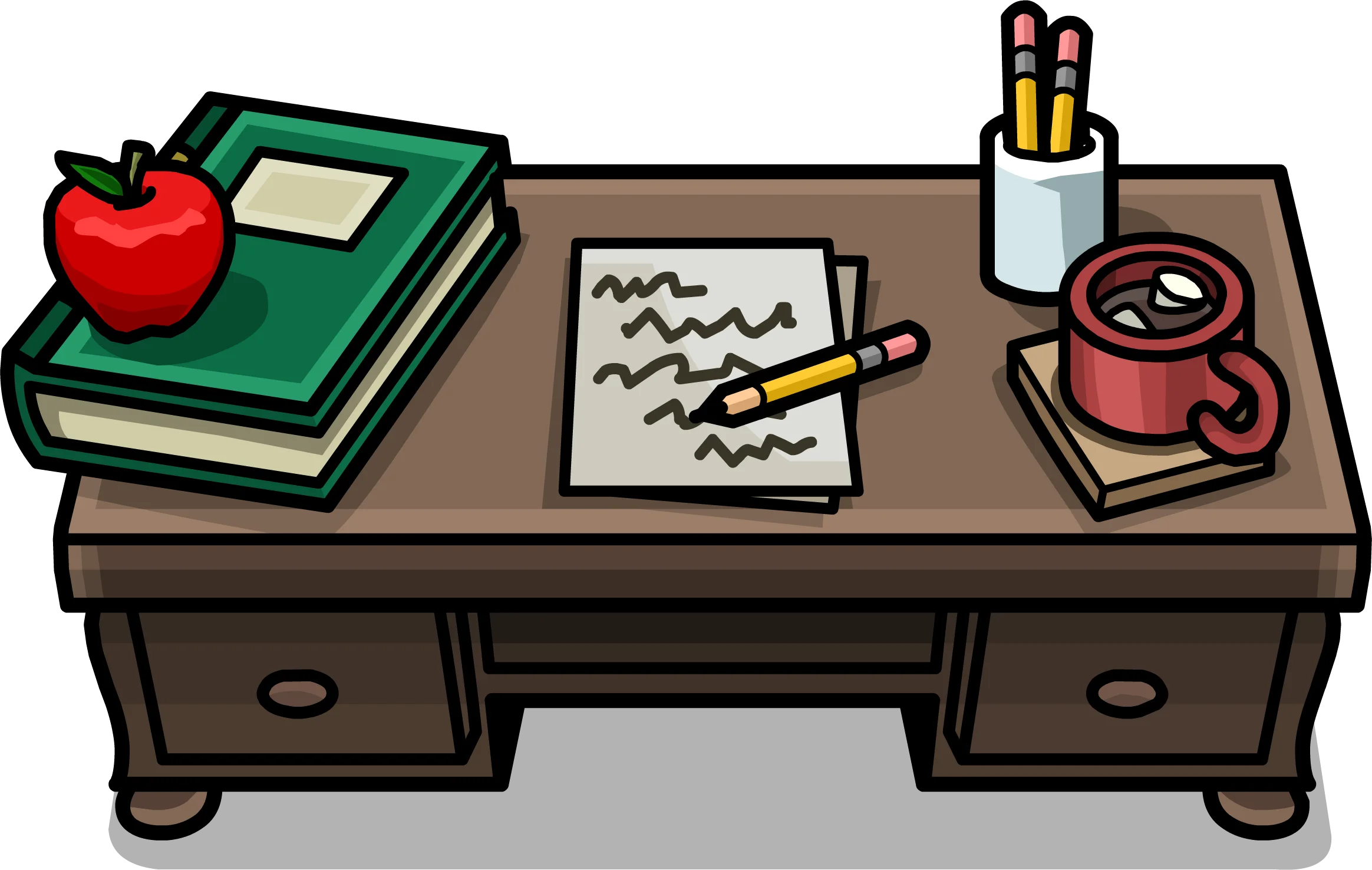 Cozy Classroom Clipart: Studious Desk with Books, Pencils, and Learning Essentials