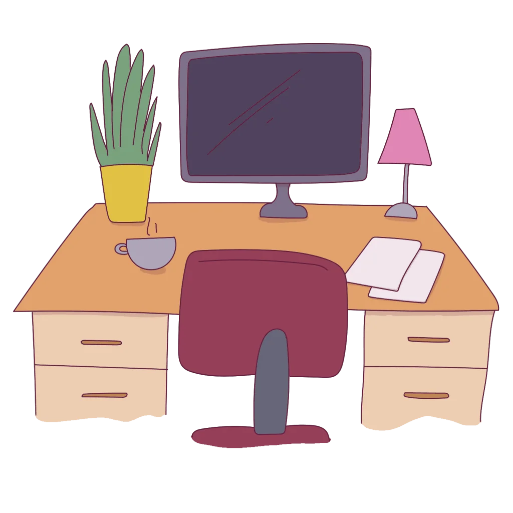 Cozy Home Office Workspace Clipart: Minimalist Desk Setup with Essentials