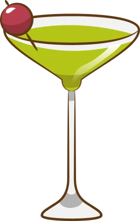 Elegant Green Apple Martini Clipart with Crimson Cherry Garnish