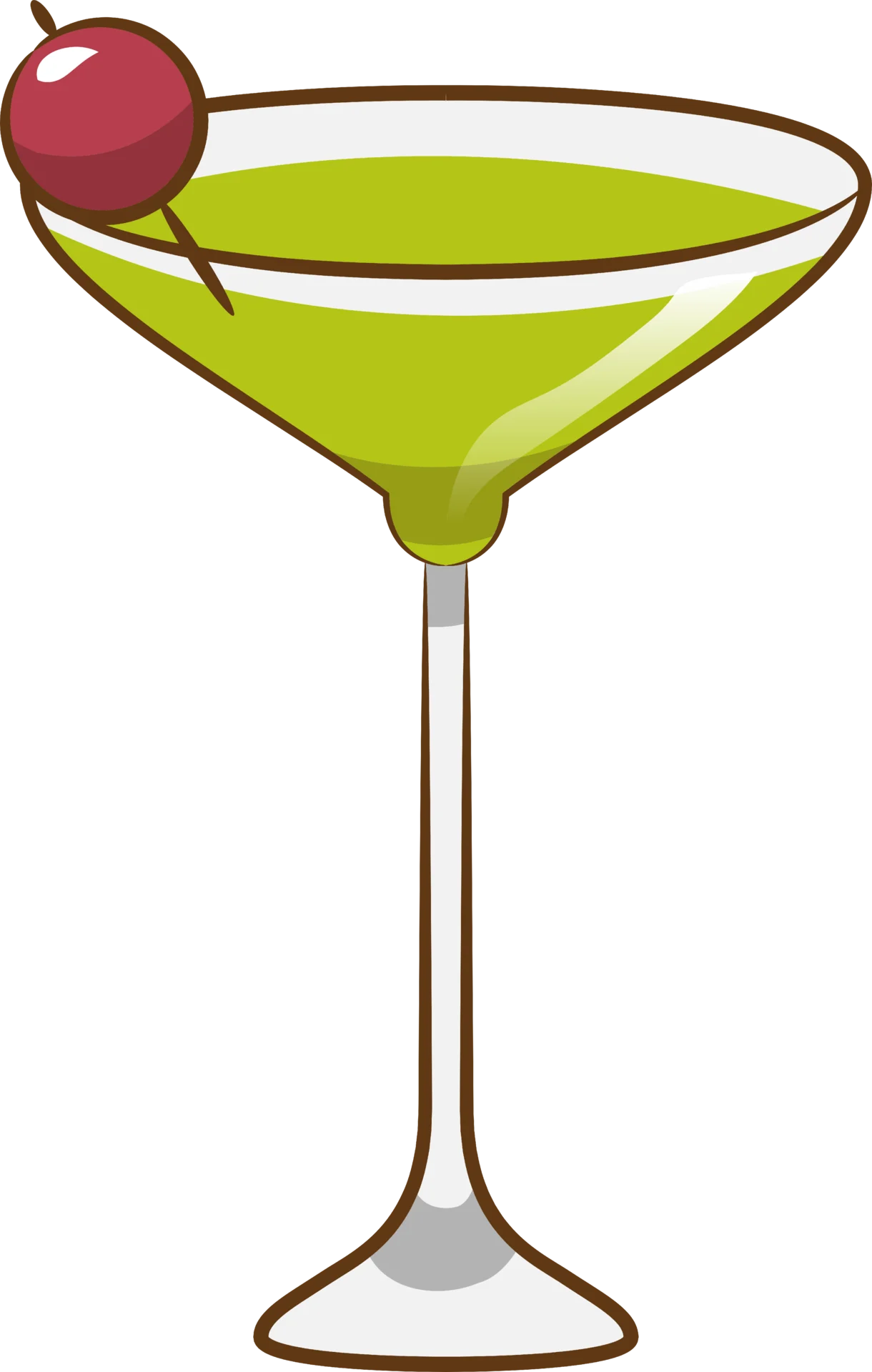 Elegant Green Apple Martini Clipart with Crimson Cherry Garnish