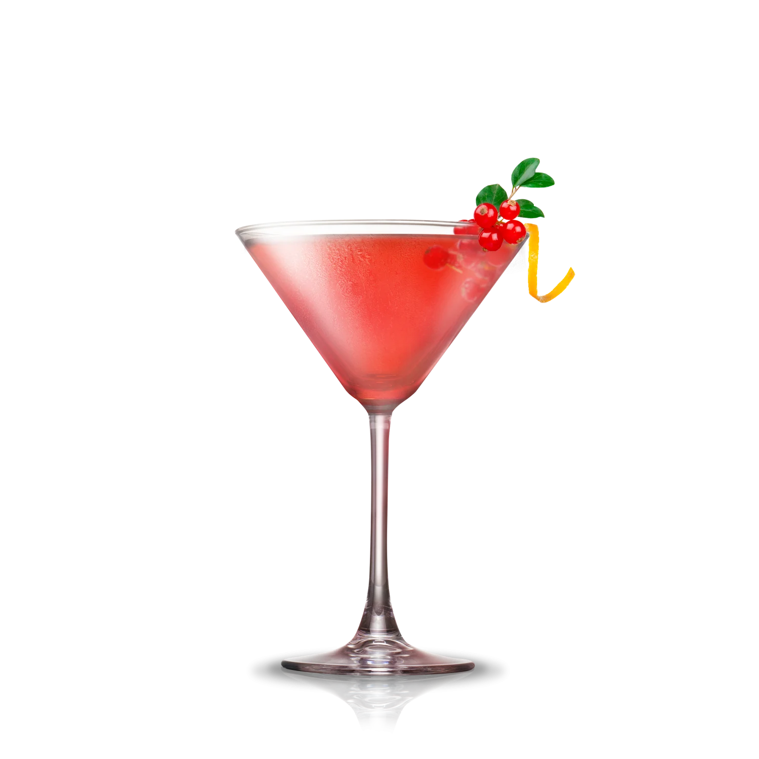 Elegant Red Tropical Cocktail Clipart with Berries and Garnish
