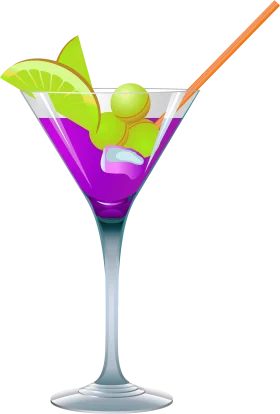 Exotic Tropical Martini Clipart with Lime Garnish and Bright Purple Hue