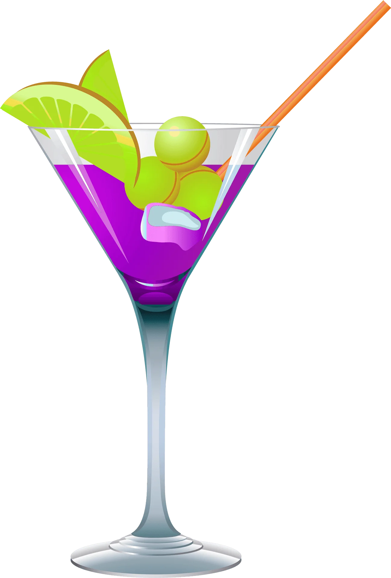 Exotic Tropical Martini Clipart with Lime Garnish and Bright Purple Hue