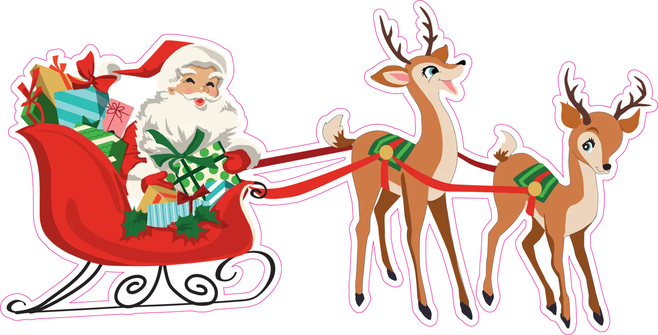 Festive Christmas Clipart: Santa's Magical Sleigh Ride with Reindeer Illustration