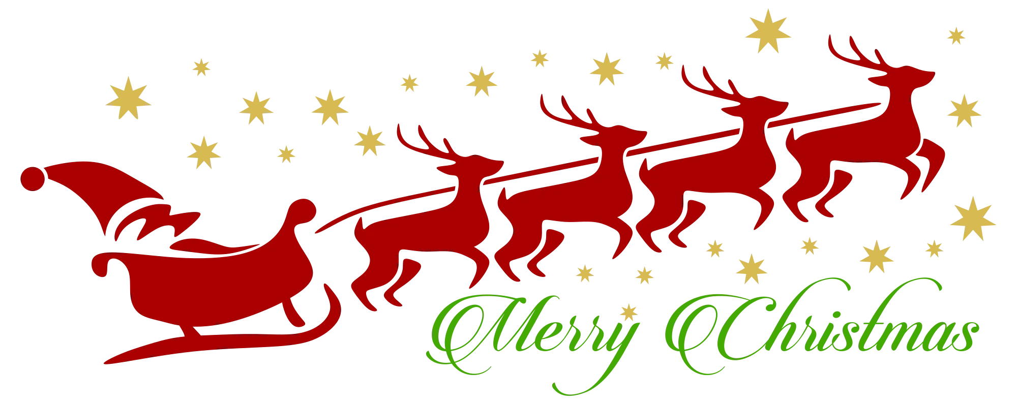 Festive Christmas Eve Santa Sleigh Clipart with Reindeer and Starry Background
