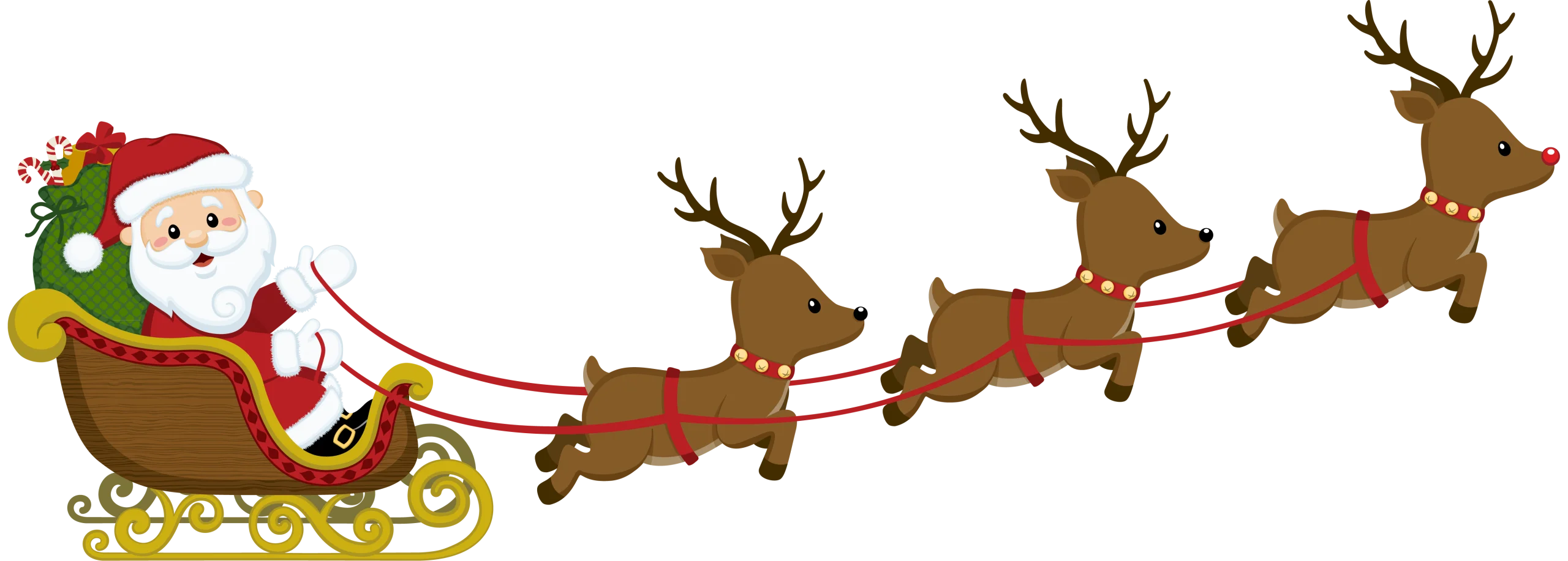 Festive Christmas Magic: Santa's Sleigh and Reindeer Clipart Illustration