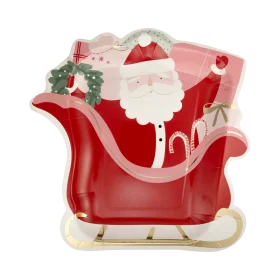 Festive Christmas Santa Claus Sleigh Clipart with Candy Canes and Wreath