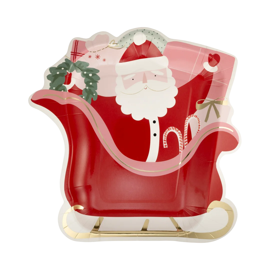Festive Christmas Santa Claus Sleigh Clipart with Candy Canes and Wreath