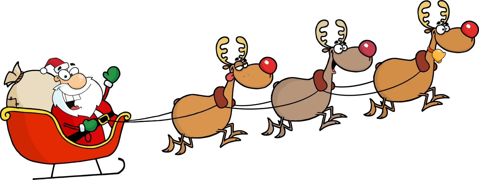 Festive Christmas Santa Claus Sleigh Ride Clipart Illustration with Reindeer