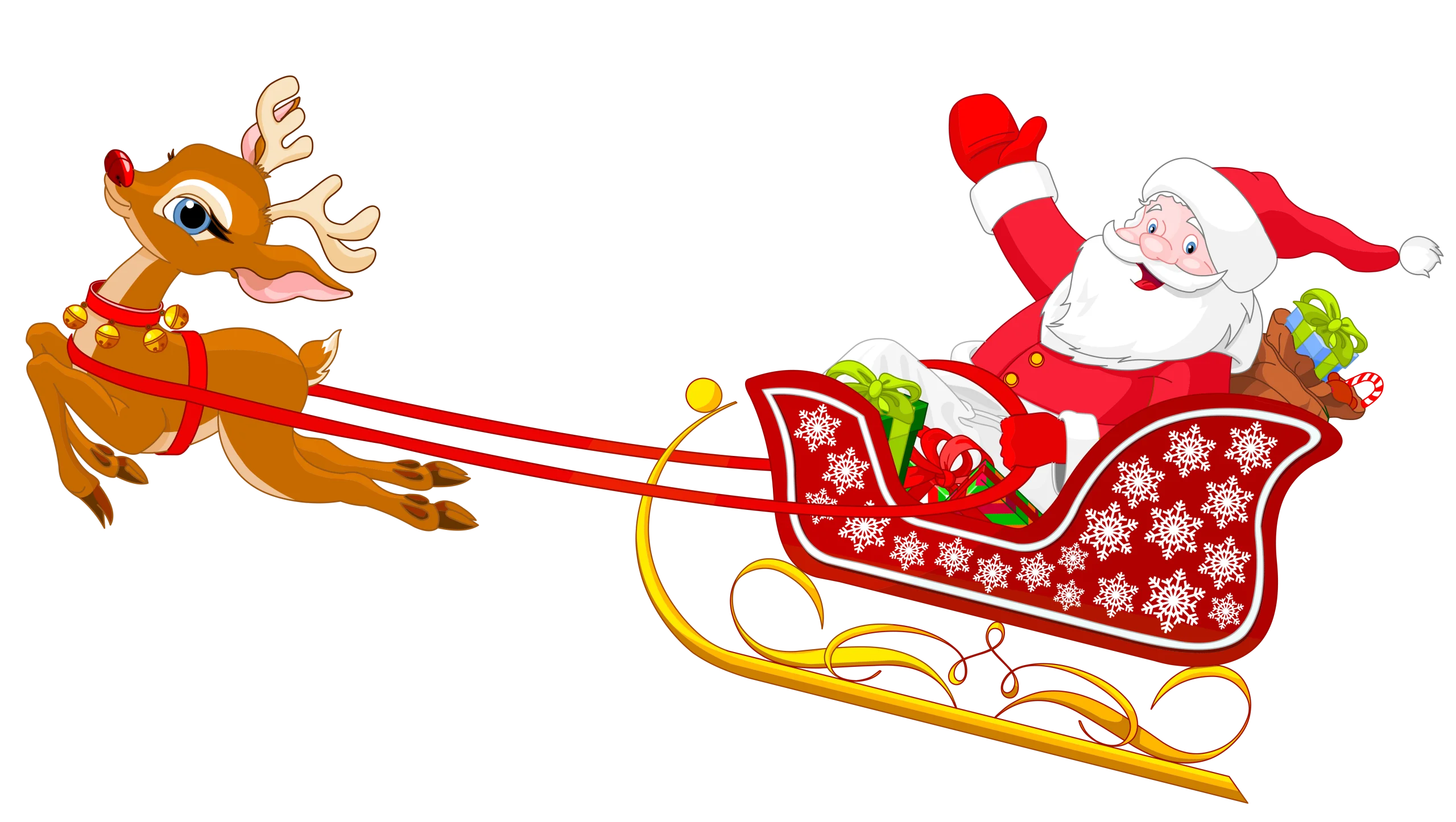 Festive Christmas Santa Claus Sleigh Ride Magical Reindeer Clipart Illustration