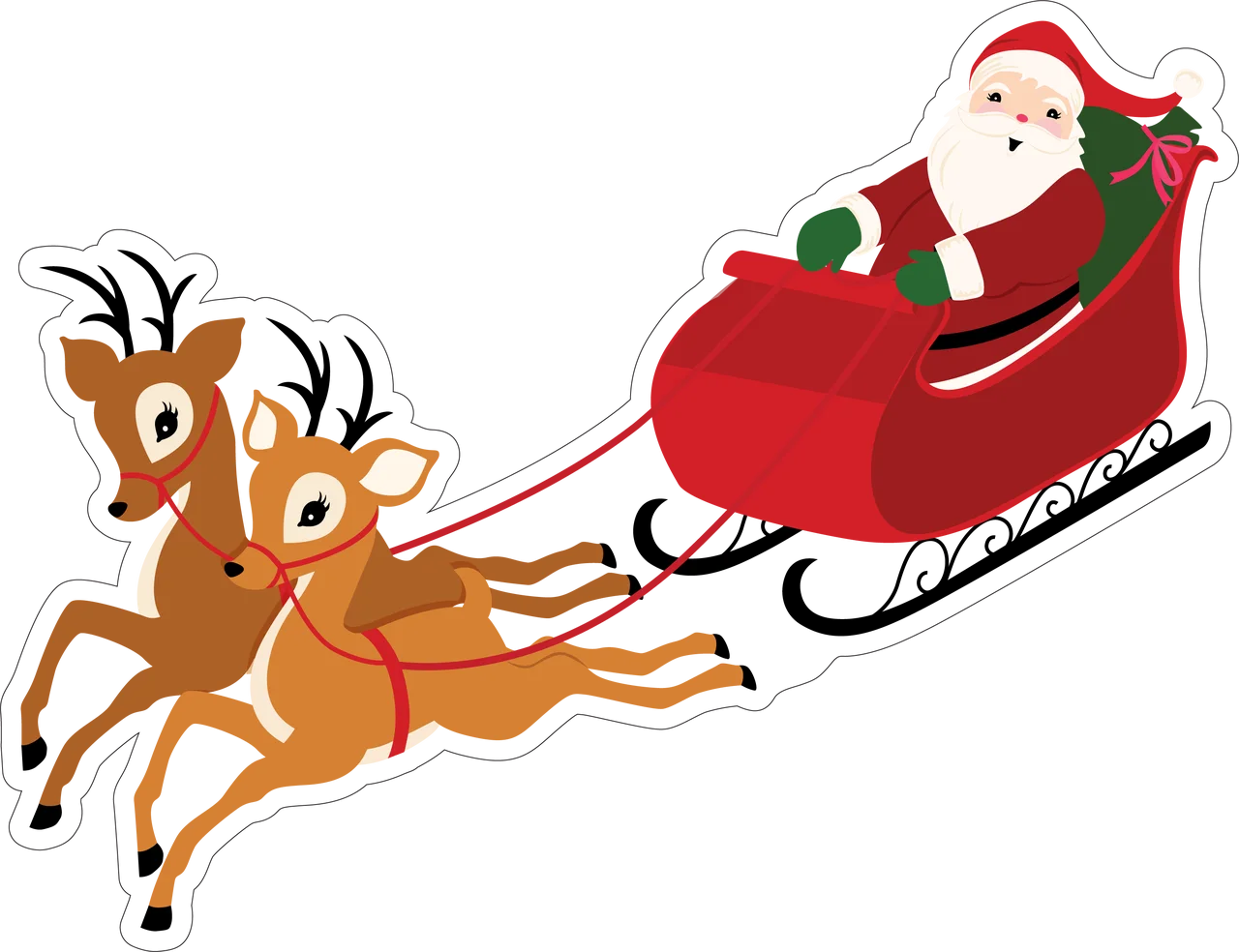 Festive Christmas Santa Sleigh Clipart with Reindeer on Snowy Journey