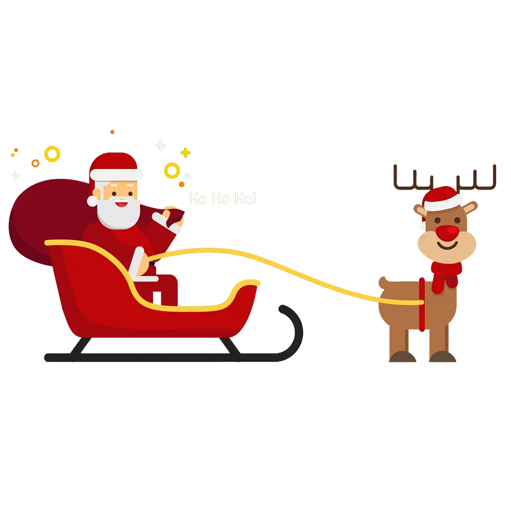 Festive Christmas Scene Featuring Santa's Sleigh and Reindeer Clipart Illustration