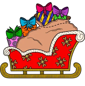 Festive Christmas Sleigh Clipart with Colorful Wrapped Gifts and Ornate Design
