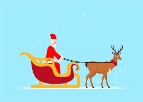 Festive Christmas Sleigh Clipart with Santa and Reindeer in Minimalist Design