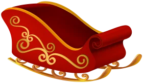 Festive Holiday Christmas Santa Claus Sleigh Elegant Red Golden Clipart Illustration