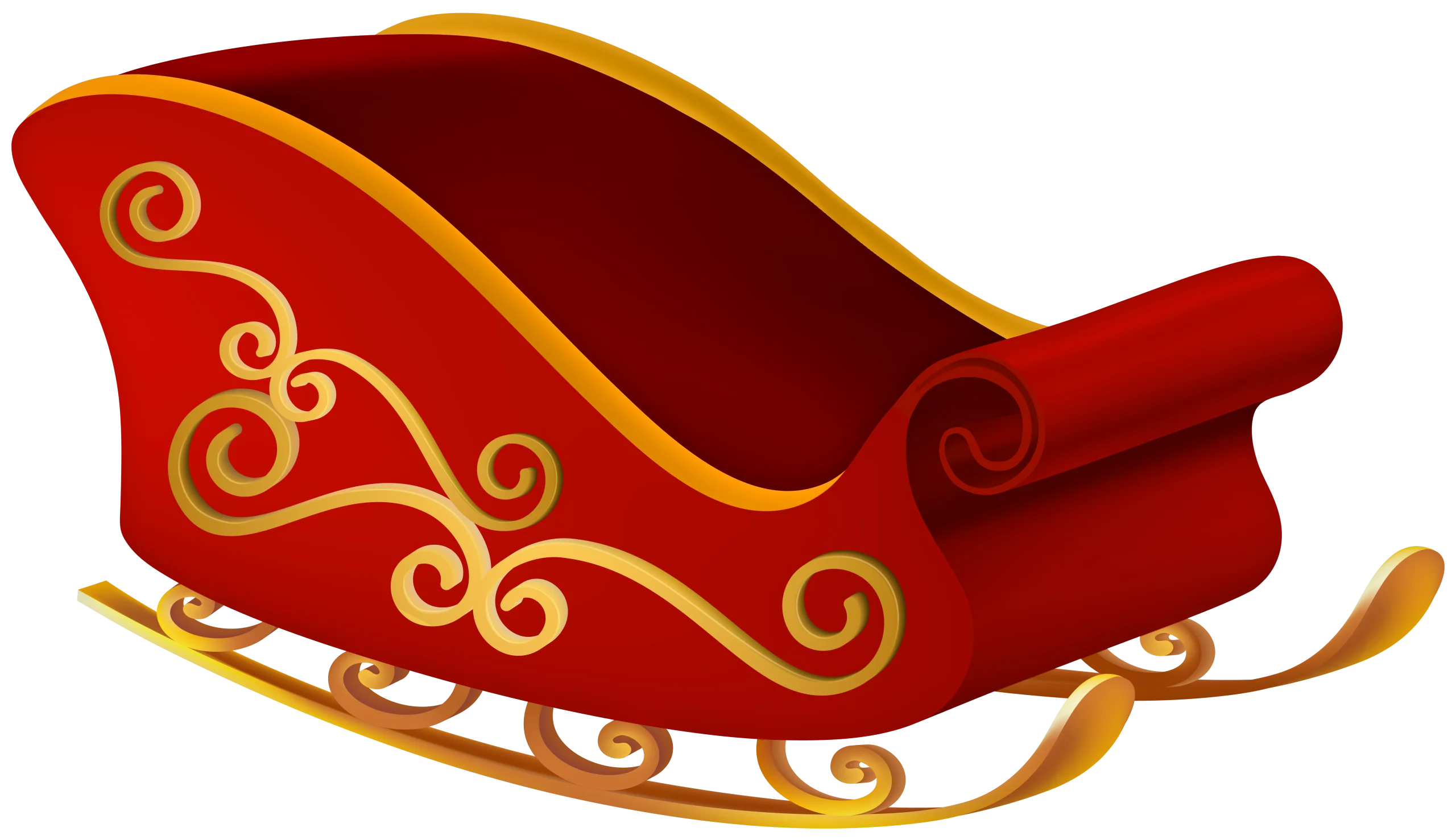 Festive Holiday Christmas Santa Claus Sleigh Elegant Red Golden Clipart Illustration