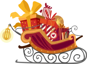 Festive Holiday Santa Sleigh Clipart with Colorful Gifts and Decorative Design