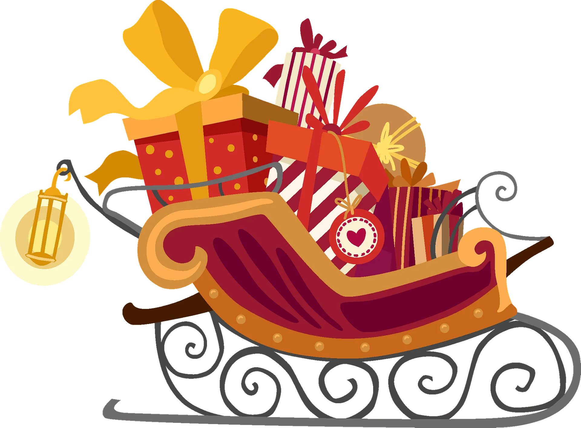 Festive Holiday Santa Sleigh Clipart with Colorful Gifts and Decorative Design
