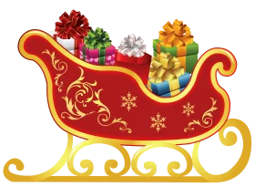 Festive Red and Gold Christmas Santa Sleigh Clipart with Wrapped Presents