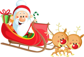 Festive Santa Claus Sleigh Ride Clipart with Jolly Reindeer Companions