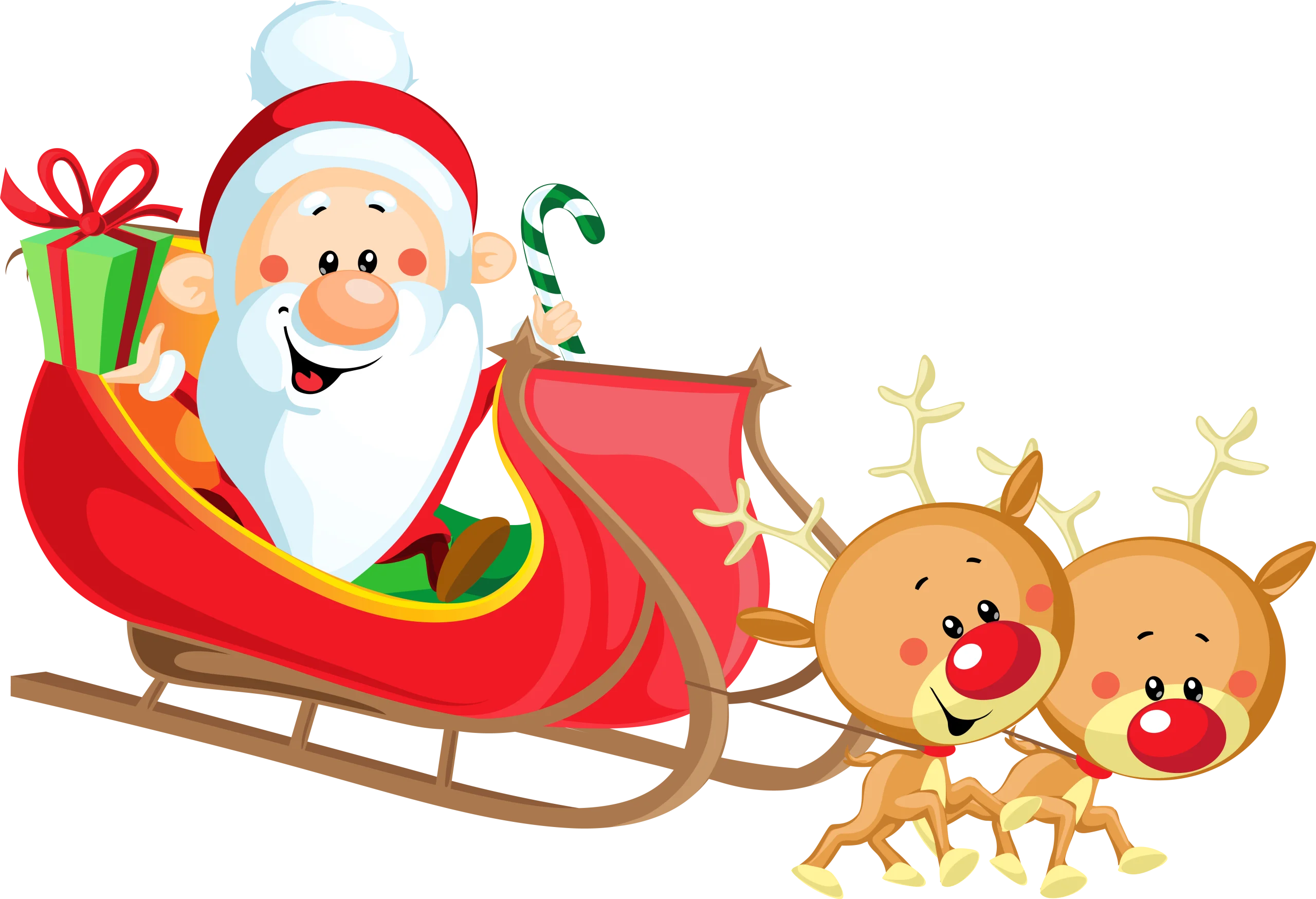 Festive Santa Claus Sleigh Ride Clipart with Jolly Reindeer Companions