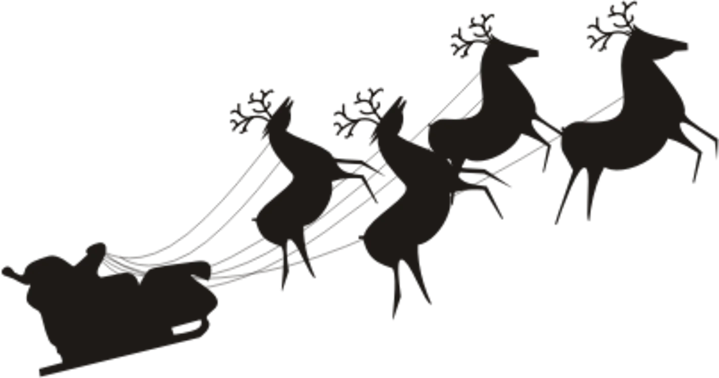 Festive Silhouette of Santa's Sleigh and Reindeer - Classic Christmas Clipart Design