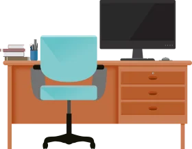 Home Office Workspace Clipart: Minimalist Professional Desk Setup Illustration