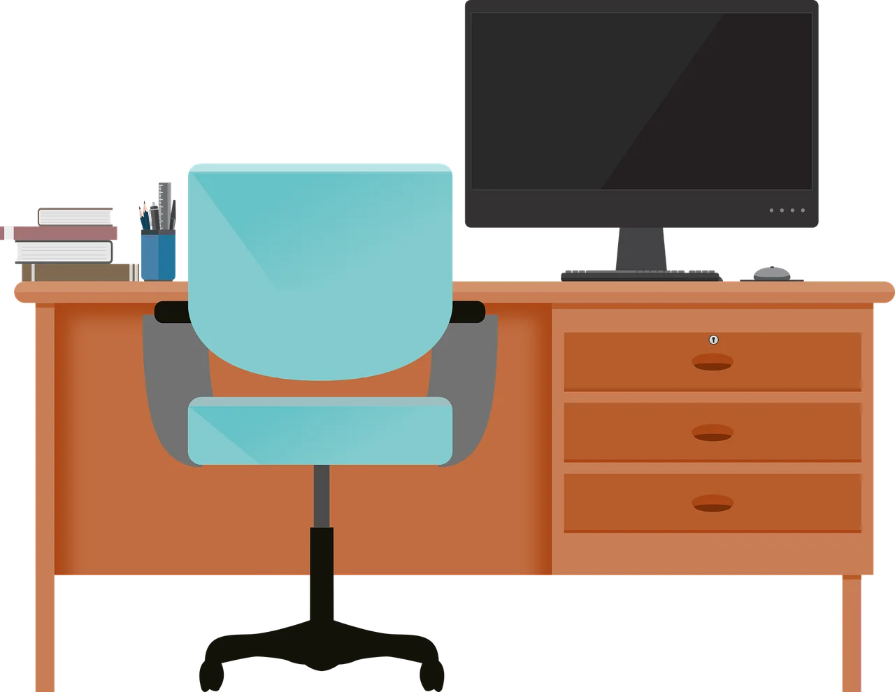Home Office Workspace Clipart: Minimalist Professional Desk Setup Illustration