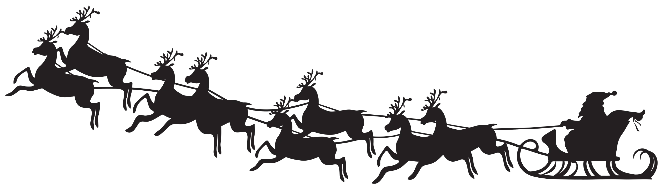 Magical Christmas Eve Santa Claus Sleigh Ride Silhouette Clipart Design