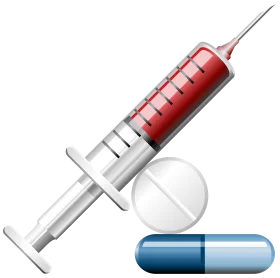 Medical Injection Syringe and Pill Capsules Detailed Realistic Clipart Illustration